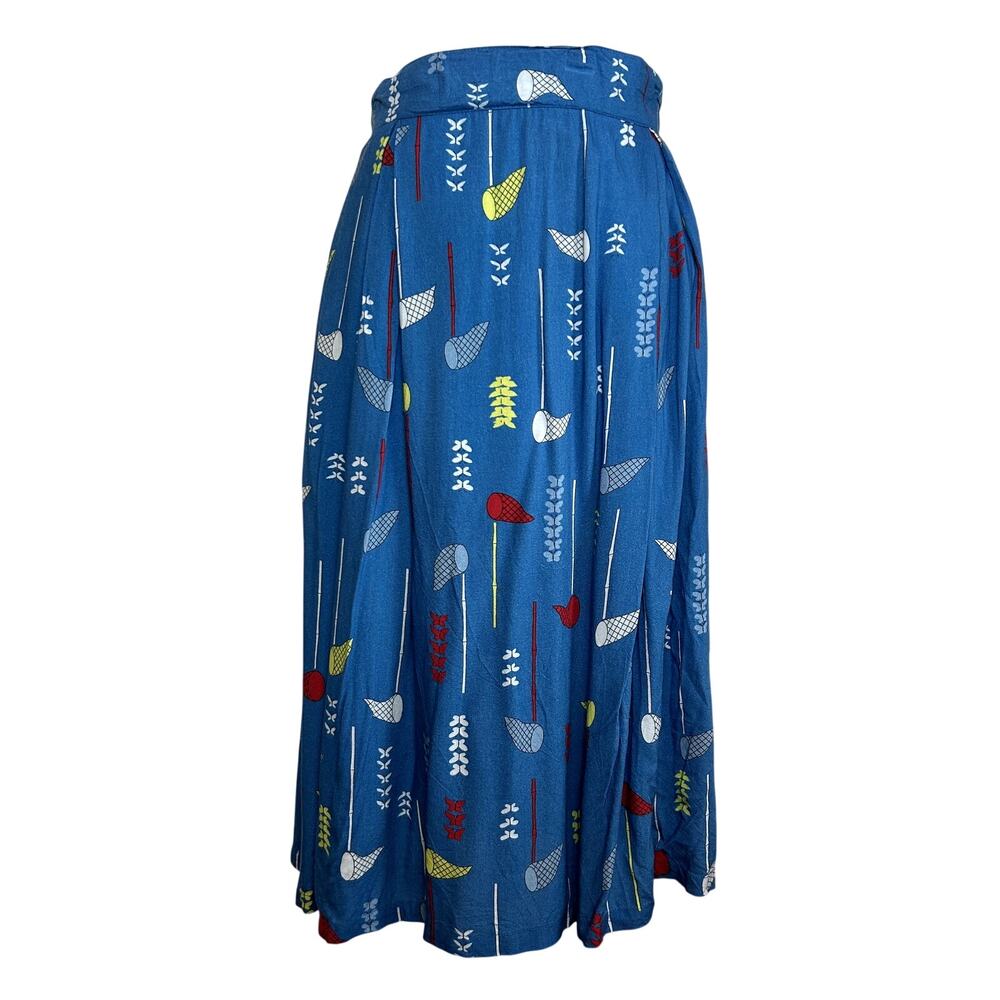 Fever London Blue Pleated Skirt Size 8 Midi Boho Preppy Twee Retro Whimsigoth